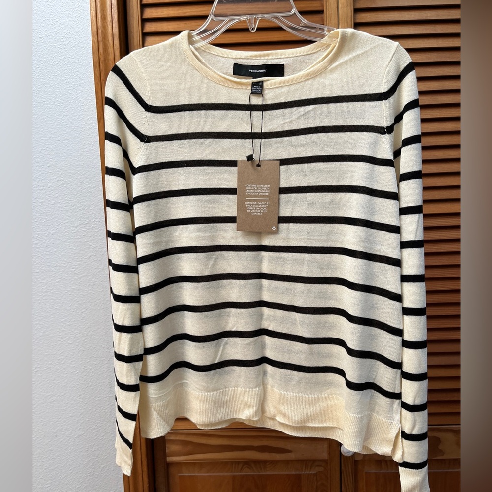 LAST CHANCE NWT Vero Moda Breton Striped Jumper/Sweater in Ivory/black Medium
